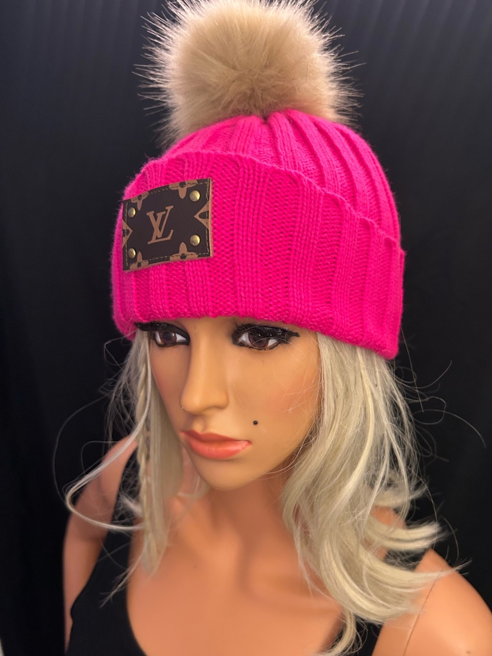 Upcyled Louis Patch Pom Pom Beanie - Picture 12 of 16